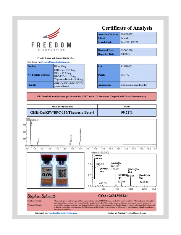 Klow Purity Report | Puratek Peptides