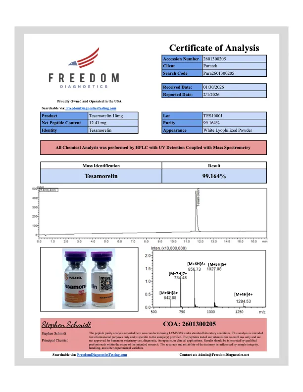 Tesamorelin Purity Report | Puratek Peptides