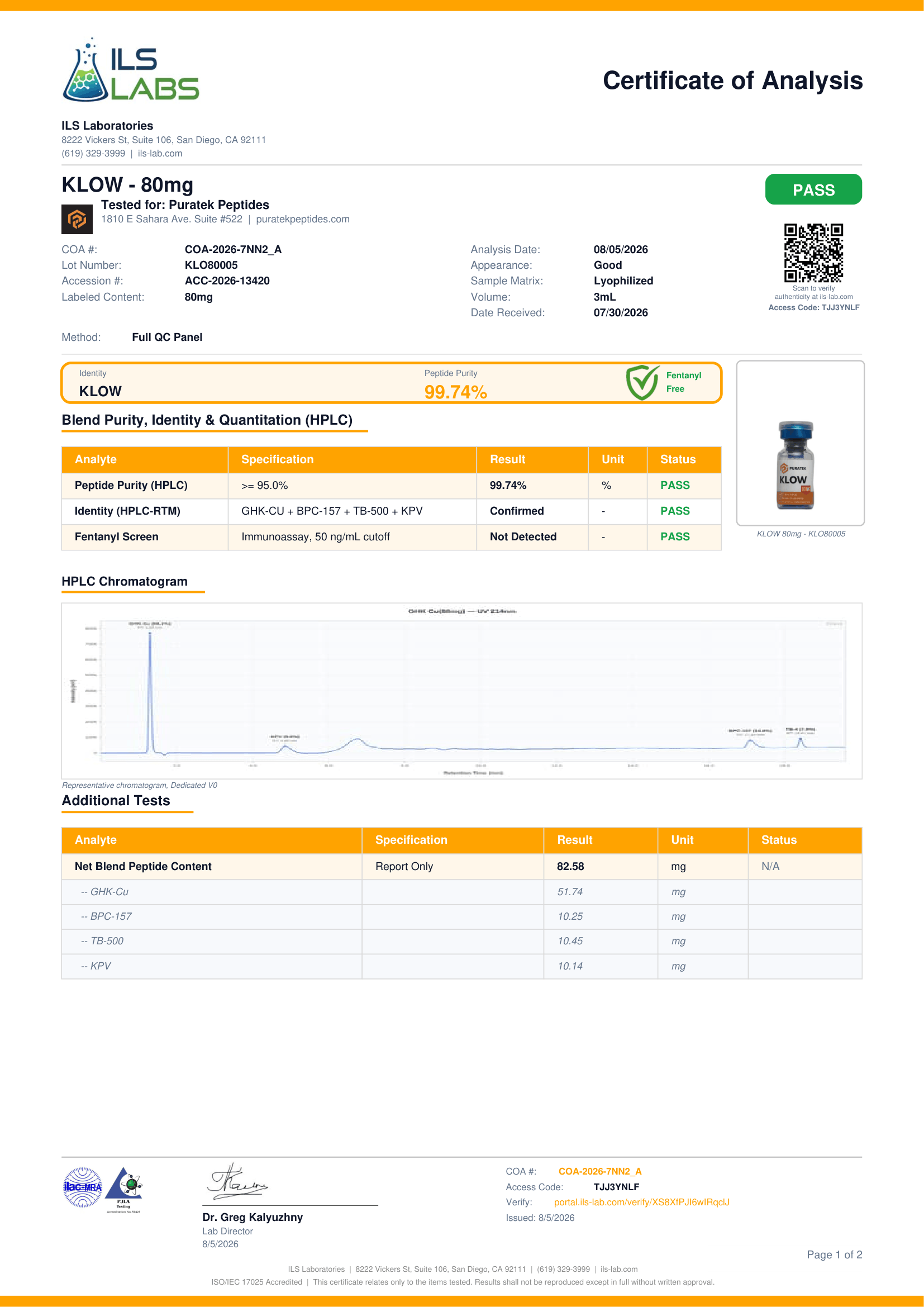 klow coa — Puratek Peptides — PeptideBenchmark Recovering from ankle sprain 636-58-8 Color:Active Brightening
